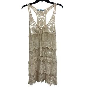 Solitaire Swim Ivory Crochet Boho Beach Vacation Swim Cover Up Small